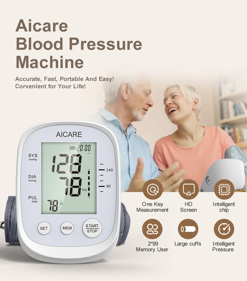 Aicare Digital Upper Arm Blood Pressure Monitor – Automatic BP & Pulse Rate Tracker with Large Adjustable Cuff