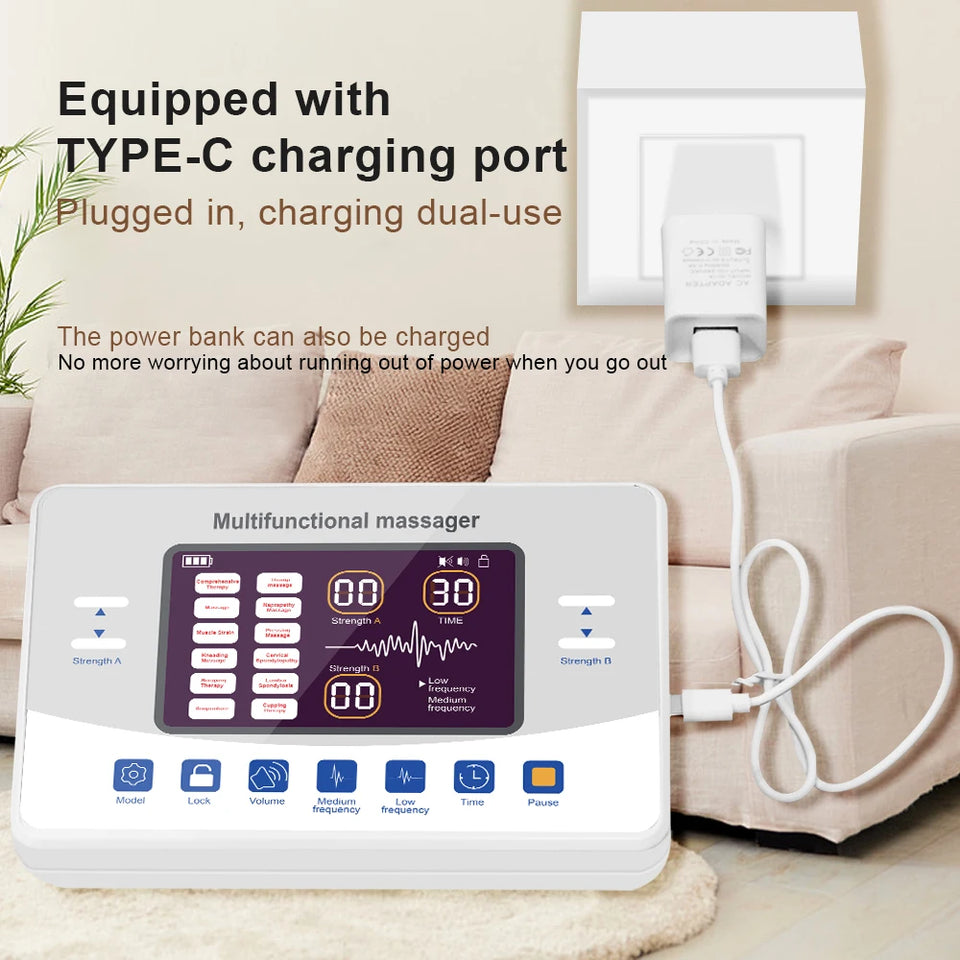 12-Mode TENS & EMS Muscle Stimulator – Electronic Pulse Massager Therapy Device