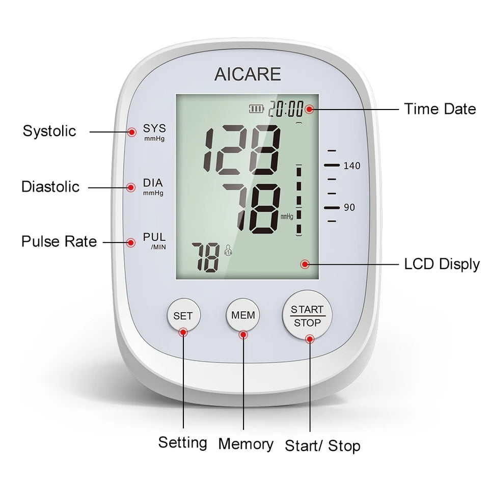 Aicare Digital Upper Arm Blood Pressure Monitor – Automatic BP & Pulse Rate Tracker with Large Adjustable Cuff