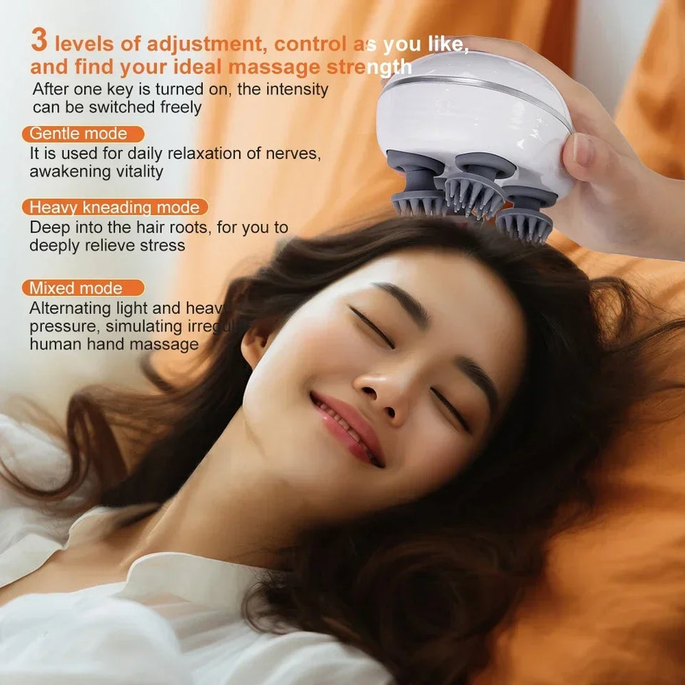 Infrared Scalp Massager with 4 Kneading Massage Heads Head Body Massager for Hair Growth Stress Relax Red Light Nourishes Hair