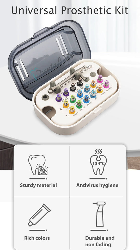 Dental Implant Torque Wrench Kit – Adjustable Ratchet 10–70Ncm with 16pcs Colorful Screwdrivers