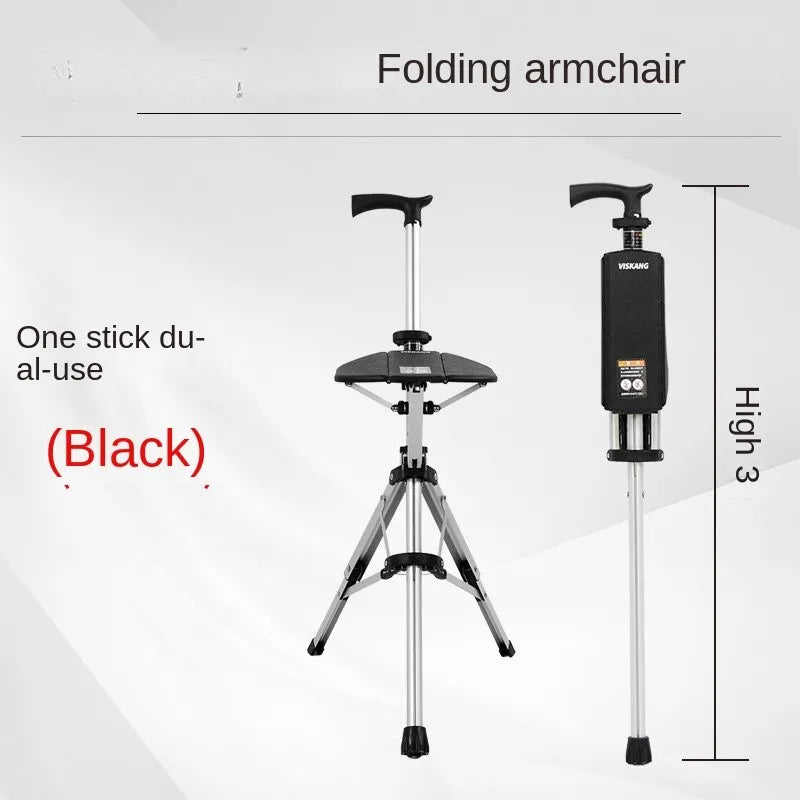 Foldable Walking Stick with Seat – Multi-Functional Non-Slip Crutch Chair for Elderly & Outdoor Use
