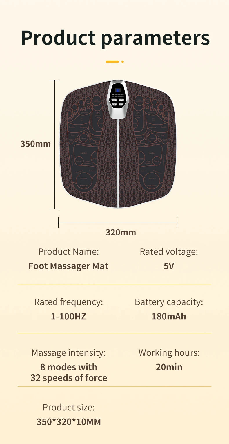 JianYouCare EMS Foot Massager Pad – USB Rechargeable Muscle Stimulator with Remote Control for Blood Circulation & Acupoint Massage