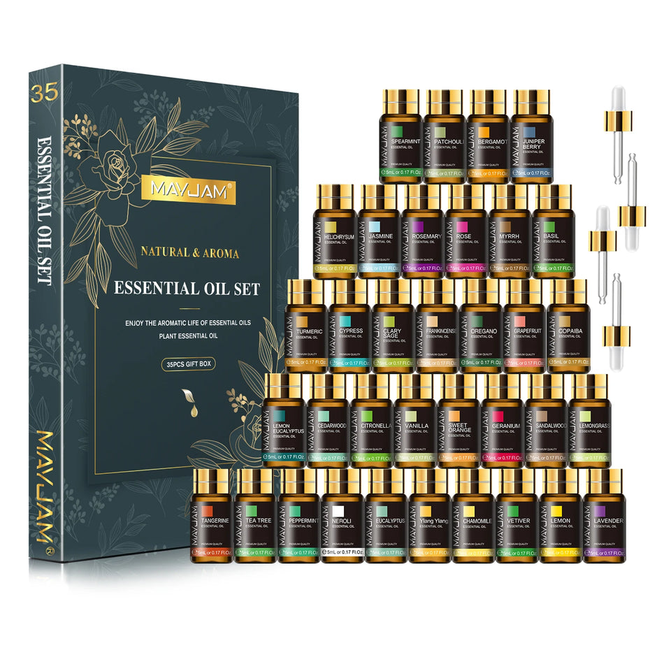 MAYJAM 35-Piece Essential Oil Set for Diffusers, Candle Making, Massage & Aromatherapy Gift Box