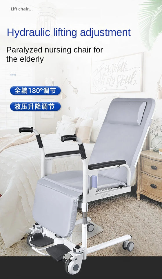 2-in-1 Bed Fold Chair with Hydraulic Lift – Paralyzed & Disabled Elderly Nursing Transfer Chair with Walker Support