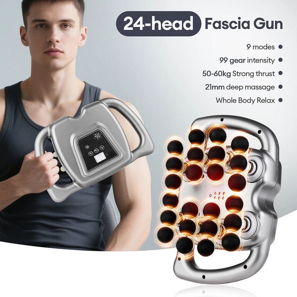 24-Head Fascia Massage Gun – 99 Speed High-Frequency Percussion Massager
