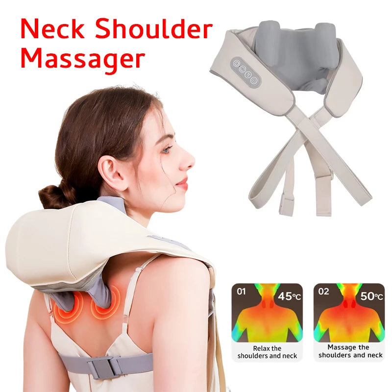 Shiatsu Neck & Shoulder Massager Shawl – Kneading Back and Spine Muscle Relaxer for Home & Car