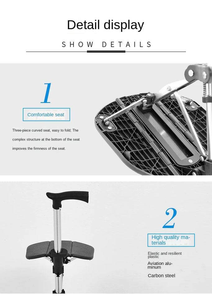 Foldable Walking Stick with Seat – Multi-Functional Non-Slip Crutch Chair for Elderly & Outdoor Use