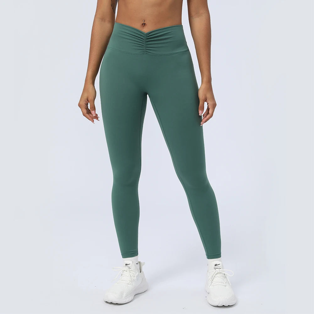 Women’s Seamless Fold-Over Fitness Leggings – Running & Yoga Pants with Butt-Lifting Design