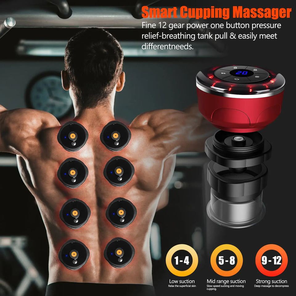 8-Cup Electric Cupping Massager with EMS & Magnet Therapy – Vacuum Suction, Gua Sha & Anti-Cellulite Body Massager