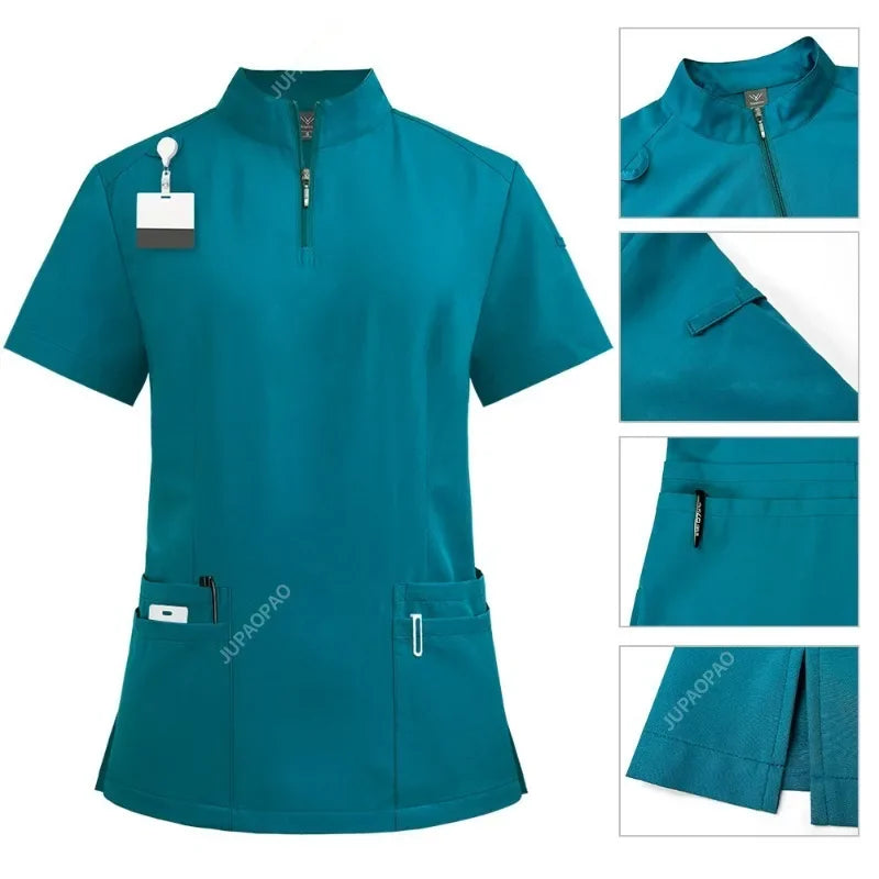 Unisex V-Neck Short Sleeve Medical Scrub Set for Hospital & Dental Work