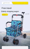 Foldable Four-Wheeled Elderly Shopping Cart Walker – Lightweight Mobility Aid with Walking Stick Support