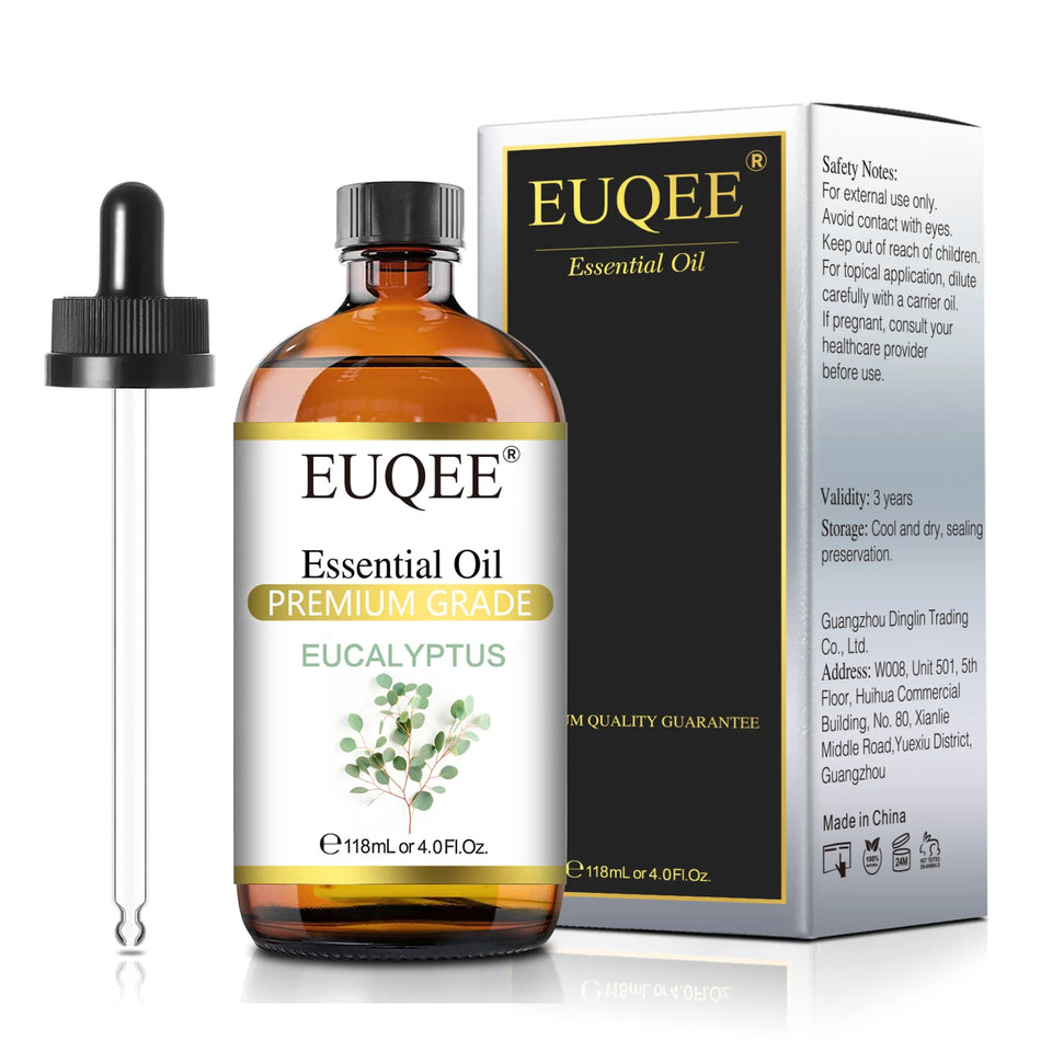 EUQEE 118ml Essential Oils – Lavender, Jasmine, Eucalyptus, Vanilla & Peppermint with Glass Dropper