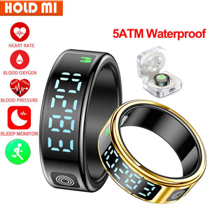 2025 SR08 Smart Ring – LED Display, Heart Rate & SpO₂ Monitor, 5ATM Waterproof Fitness Ring for Men & Women