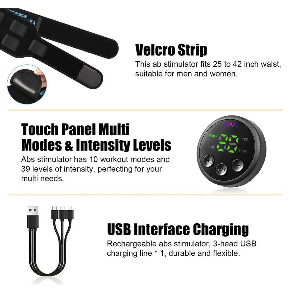 EMS abdominal fitness suit intelligent massage abdominal belt sticker can be used with water spray without gel pad USB charging