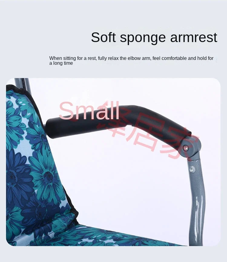 Foldable Four-Wheeled Elderly Shopping Cart Walker – Lightweight Mobility Aid with Walking Stick Support