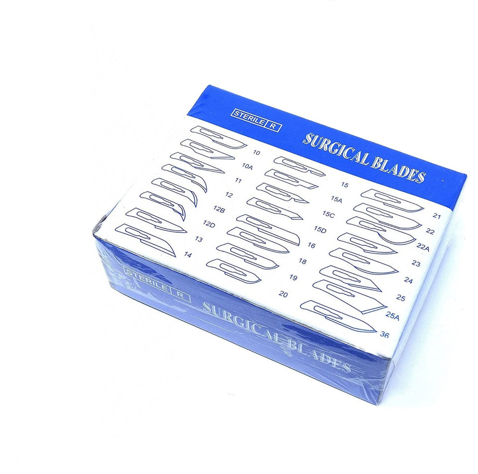 100PCS Sterile Dental Surgical Blades – Carbon Steel Scalpel Knives with Handle for Medical, Beauty, and DIY Repairs