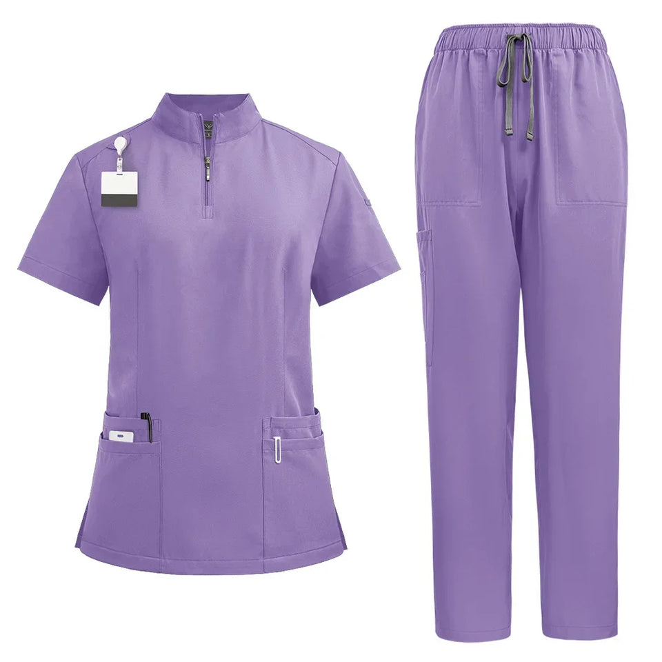Unisex V-Neck Short Sleeve Medical Scrub Set for Hospital & Dental Work