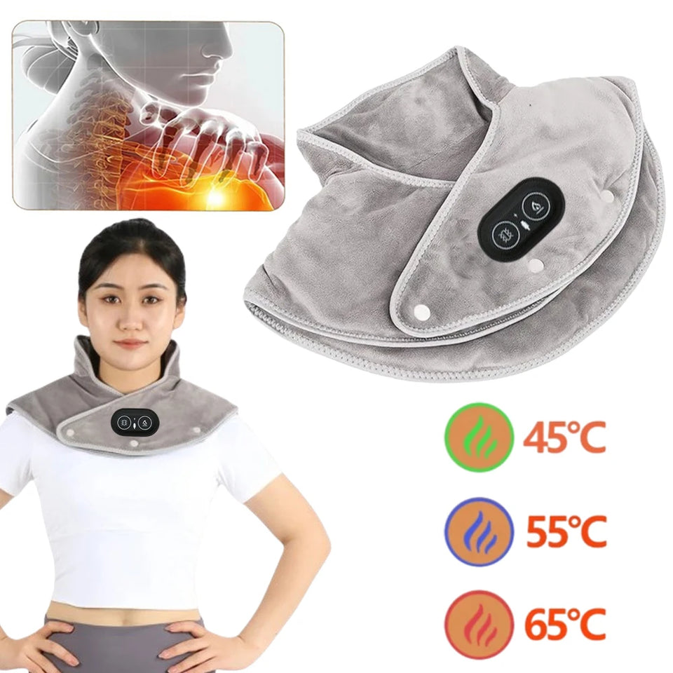 Electric Heating Neck & Shoulder Pad – Thermal Compress Vibration Shawl with 3 Heat Levels