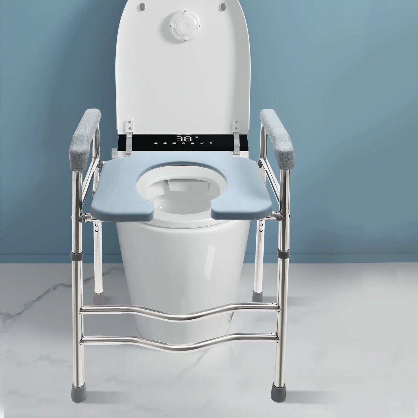 Adjustable Raised Toilet Seat with Handles – Height-Boosting Toilet Riser for Elderly, Pregnant Women & Disabled