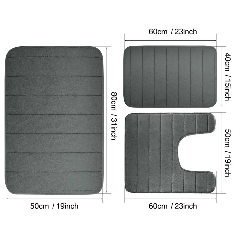 3-Piece Non-Slip Memory Foam Bath Mat Set – Soft, Quick-Dry Bathroom Rugs, Machine Washable
