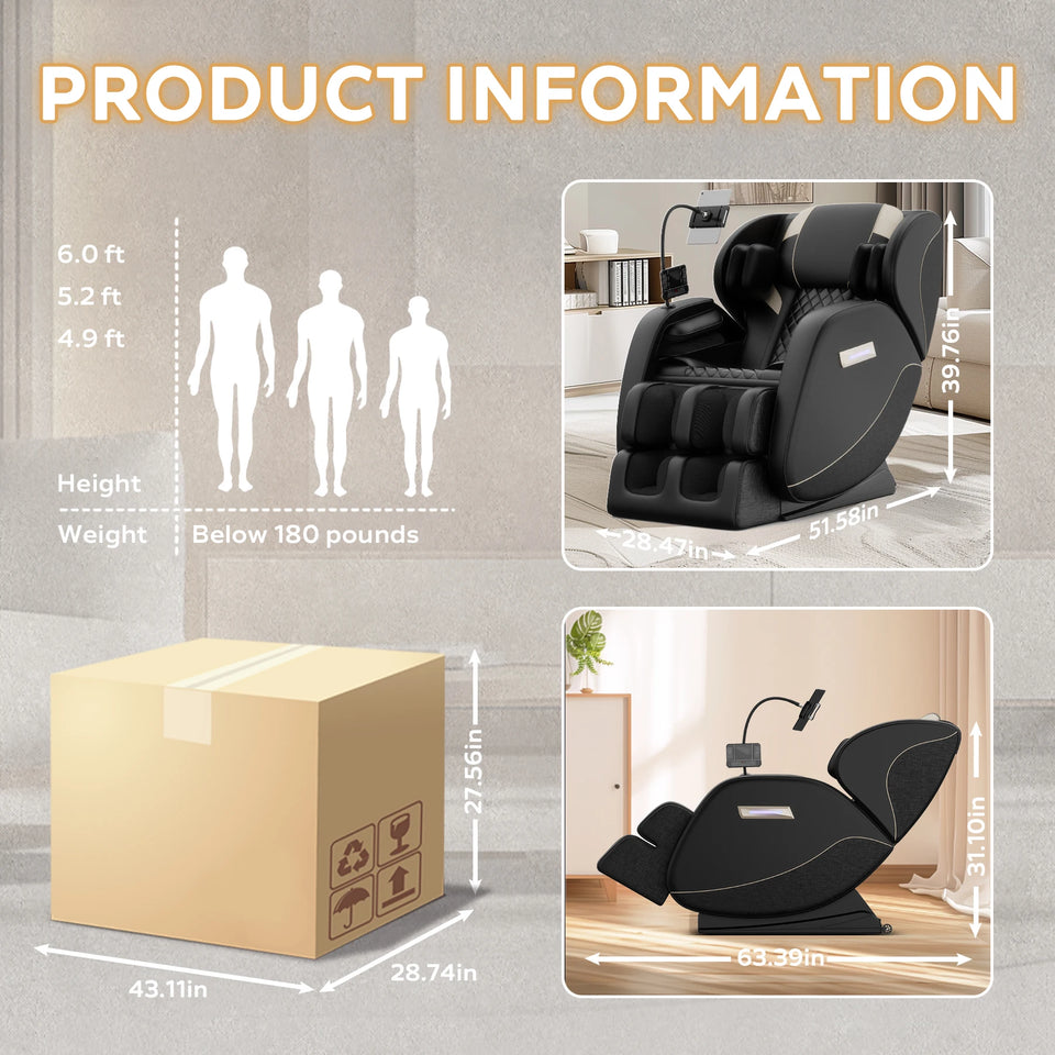 Zero Gravity Full Body Massage Chair with Heat, Airbags & Foot Roller