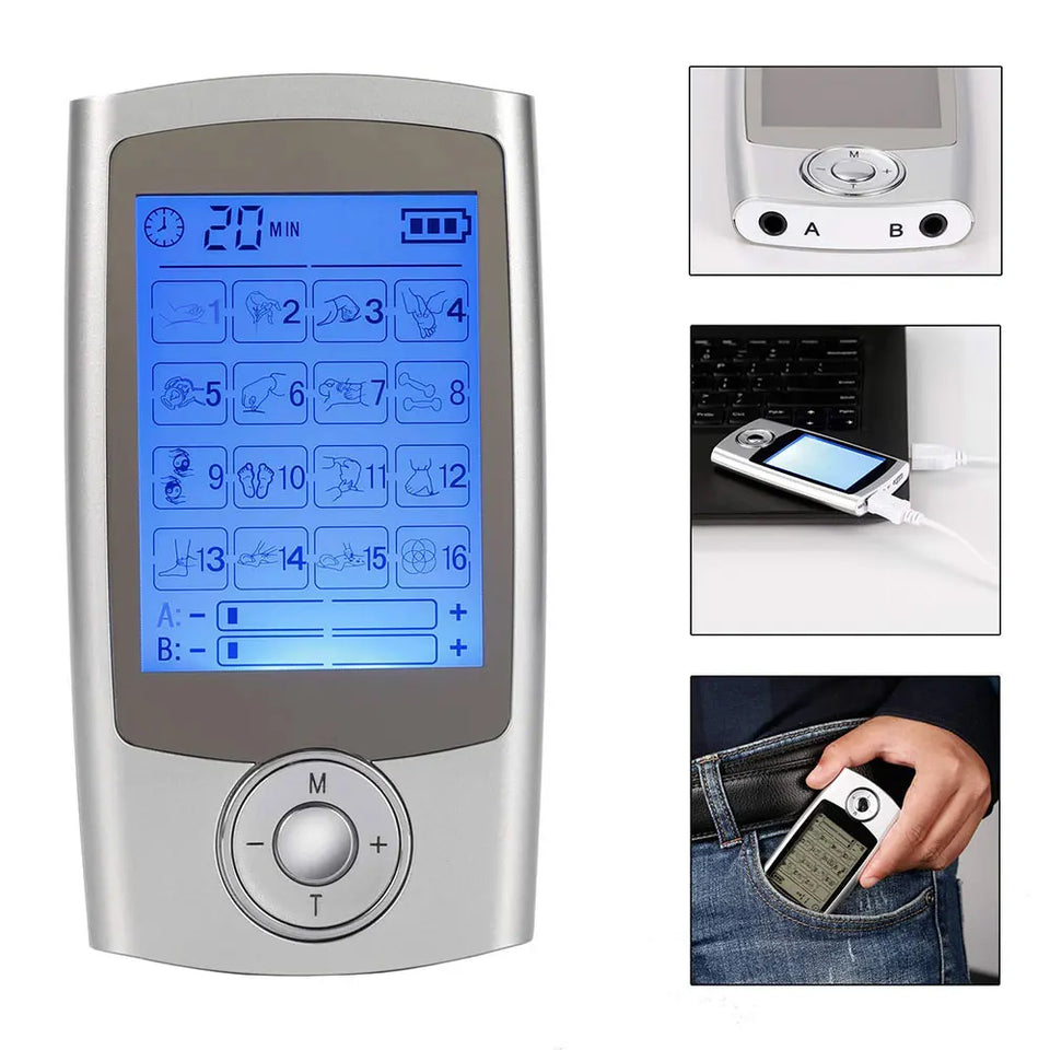 16 Modes Electric Compex Muscle Stimulator Double Channel EMS Tens Physiotherapy Therapy Body Massage Machine Electrostimulator