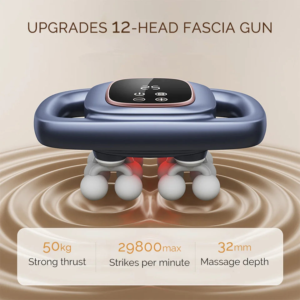12-Head Fascia Massage Gun – High-Frequency Deep Tissue Muscle Massager