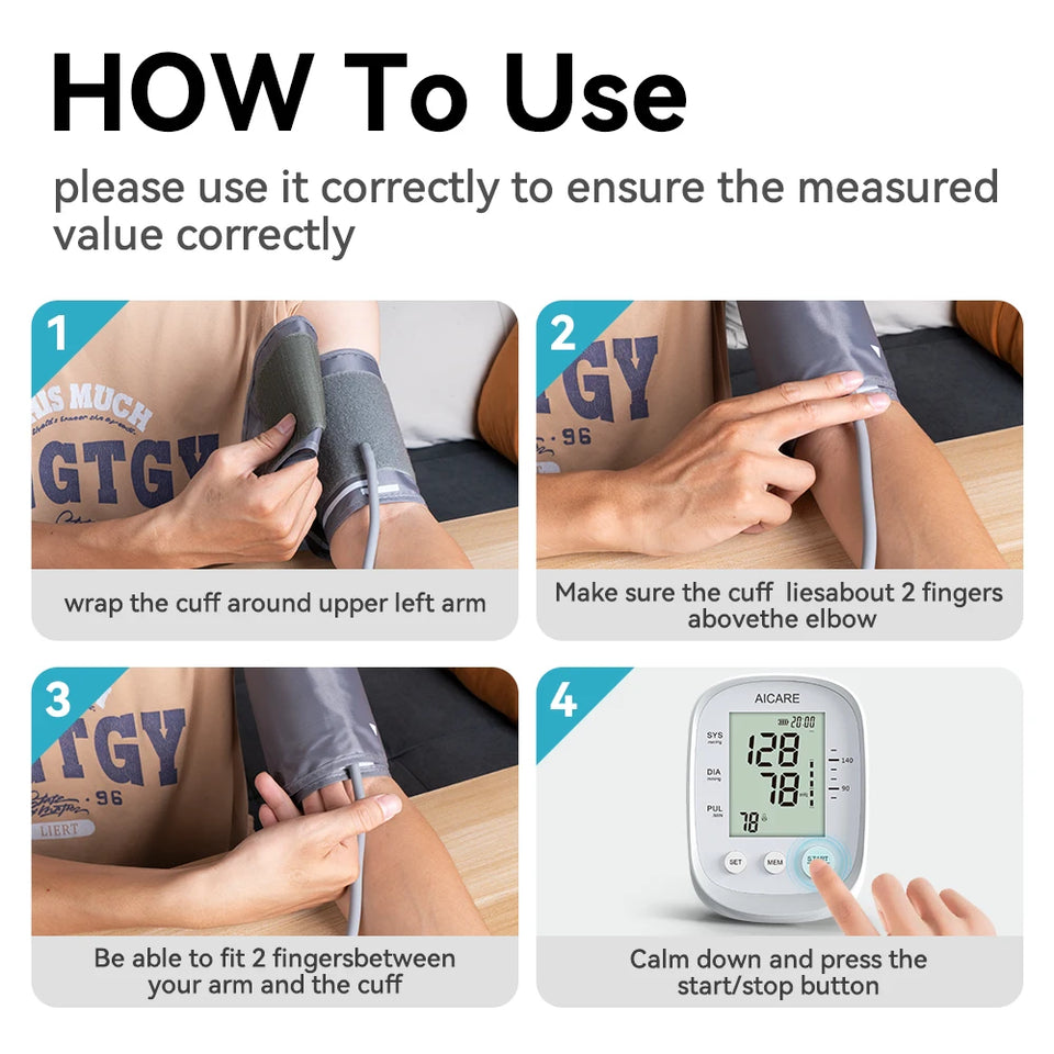 Aicare Digital Upper Arm Blood Pressure Monitor – Automatic BP & Pulse Rate Tracker with Large Adjustable Cuff