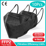 FFP2/KN95 Black Face Masks – 5-Layer CE Approved Respirator for Adults (10–200pcs)