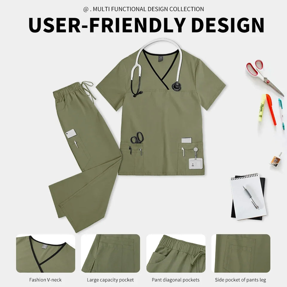Women’s Medical Nurse Scrubs Set – Unisex Hospital, Clinic, Surgical & Spa Uniforms for Healthcare Professionals