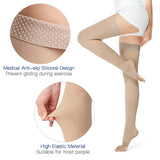 1 Pair Open Toe Thigh High Compression Stockings with Silicone Band – 20-30mmHg Graduated Support for Varicose Veins