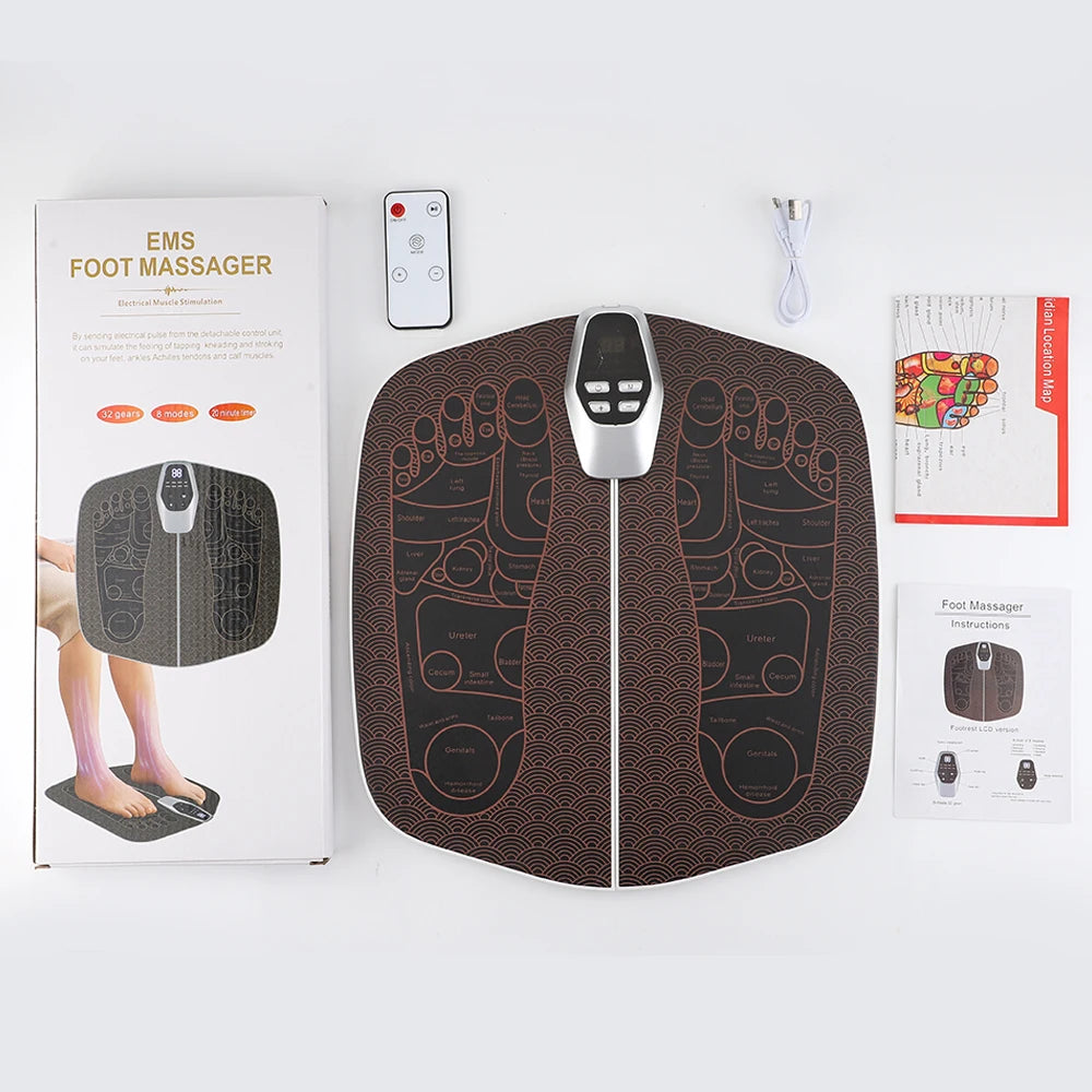 JianYouCare EMS Foot Massager Pad – USB Rechargeable Muscle Stimulator with Remote Control for Blood Circulation & Acupoint Massage