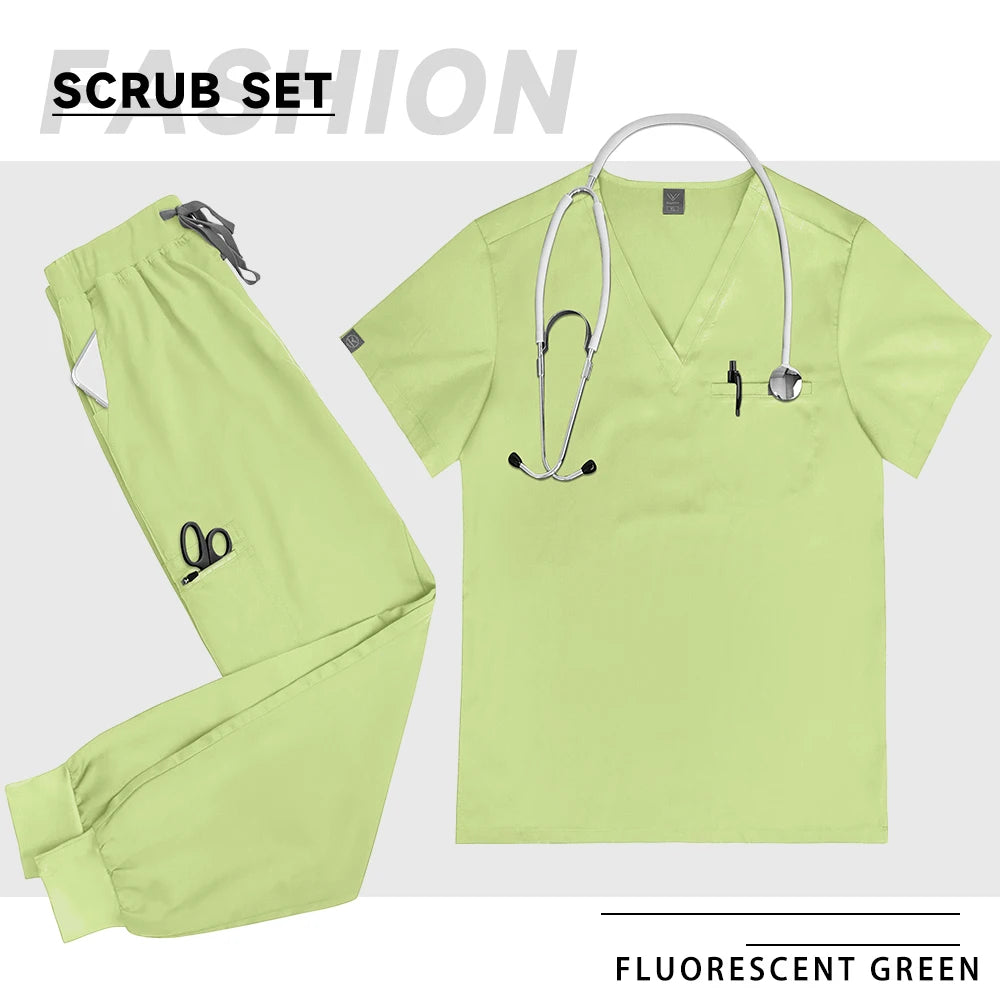 High-Quality V-Neck Medical Scrub Set with Pockets for Men & Women