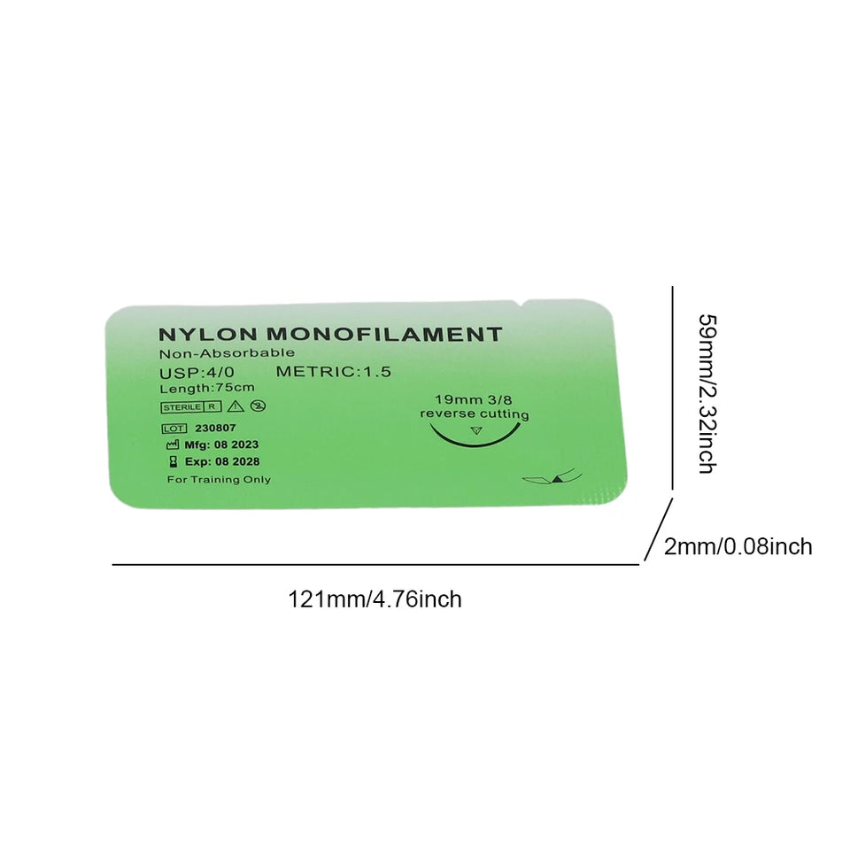 Medical Nylon Monofilament Suture Kits 4/0 – Individually Wrapped Veterinary & Practice Sutures for Training (1–100pcs)