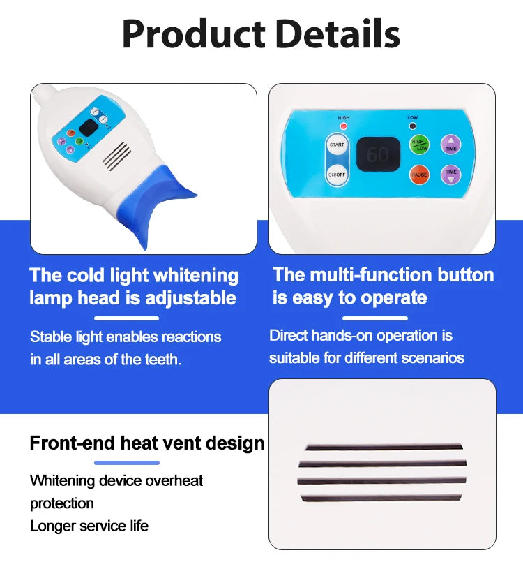 Professional LED Teeth Whitening Lamp – Cold Blue Light Dental Bleaching Machine with Center Pillar Stand