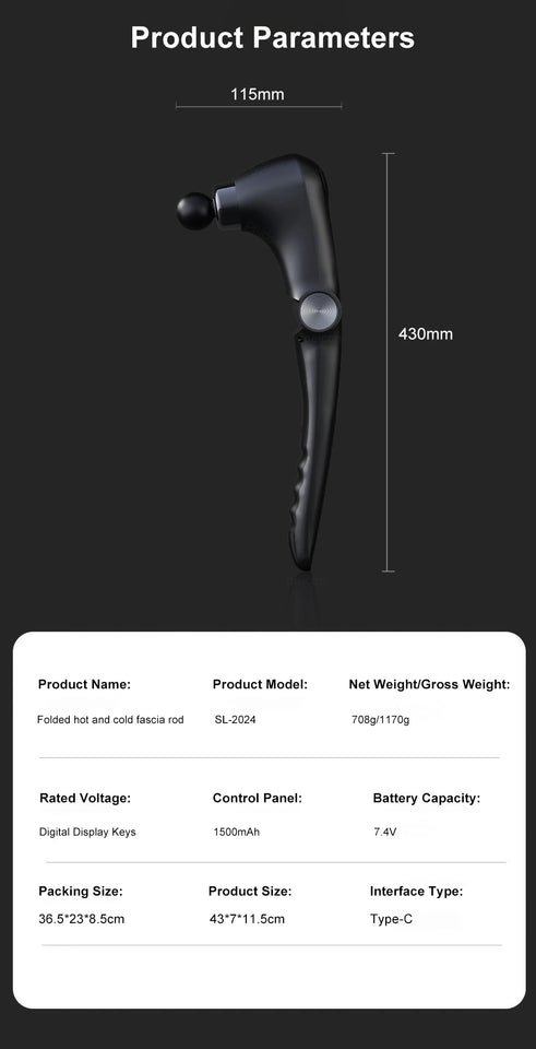 Fascia Massage Gun with Extended Handle – High-Frequency Electric Muscle Massager