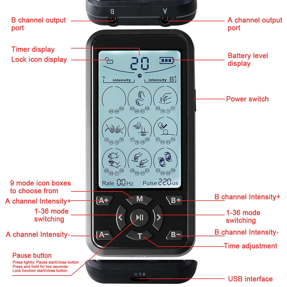 36 Mode Electric EMS Muscle Stimulator Tens Massager Acupuncture Body Massage Pulse Therapy Slimming Machine Electrostimulator