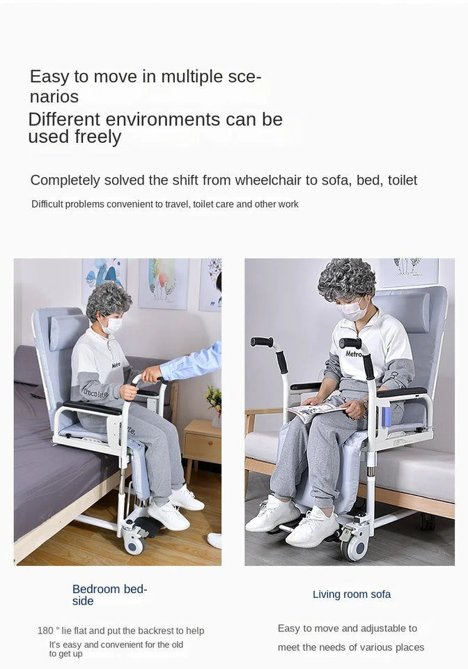 2-in-1 Bed Fold Chair with Hydraulic Lift – Paralyzed & Disabled Elderly Nursing Transfer Chair with Walker Support