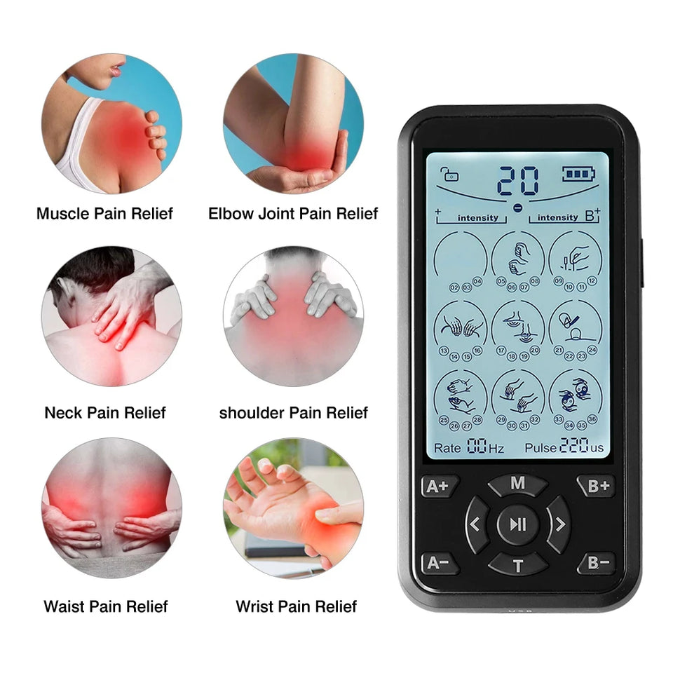 TENS EMS Machine 36 Modes Electronic Muscle Stimulator Physiotherapy Pulse Full Body Massager Health Care Device with 10pcs Pads