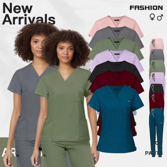 Women's V-Neck Medical Scrub Set – Short Sleeve Uniform for Nurses, Doctors, ICU, Veterinary & Beauty Staff