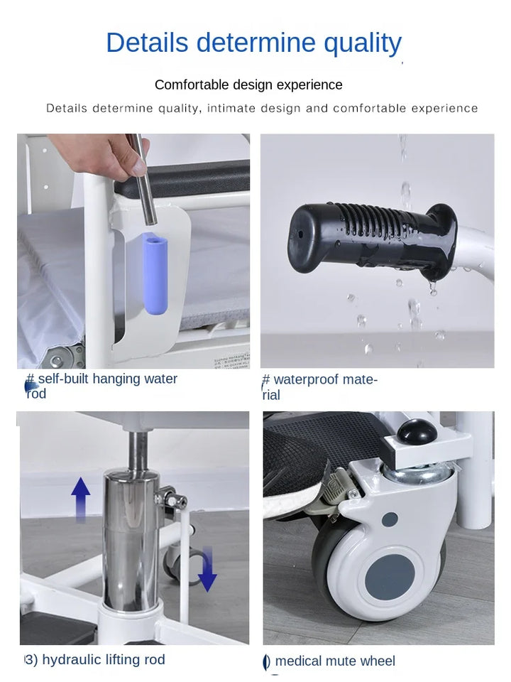 2-in-1 Bed Fold Chair with Hydraulic Lift – Paralyzed & Disabled Elderly Nursing Transfer Chair with Walker Support