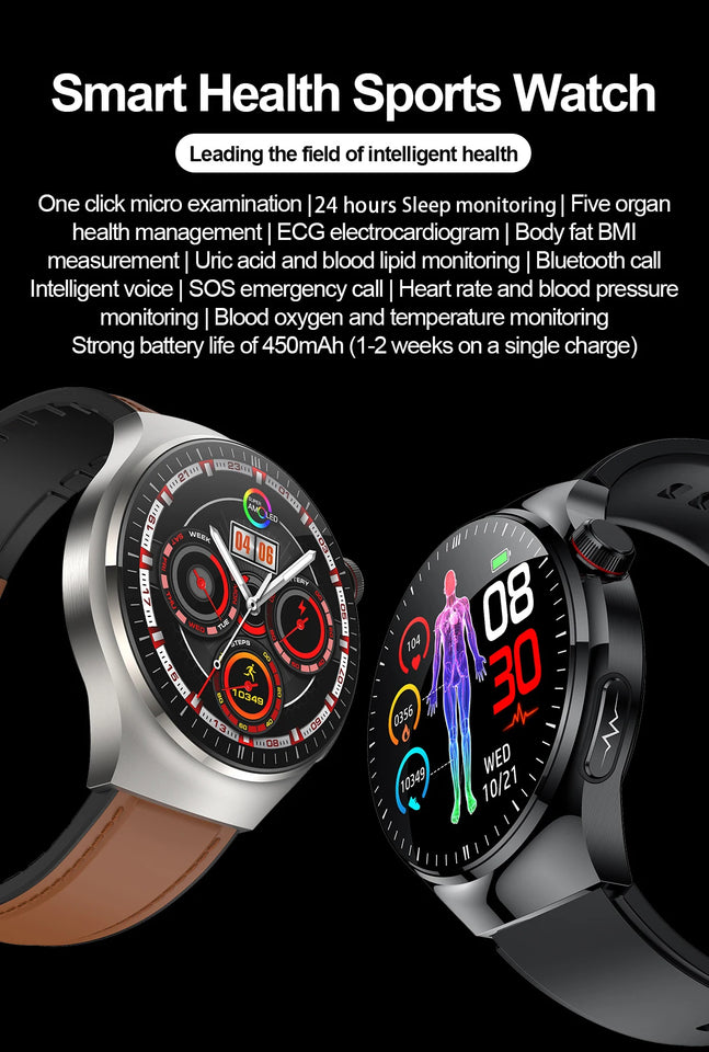 2025 Nursing-Grade Health Smartwatch – ECG+PPG, Blood Oxygen, Blood Lipid, Uric Acid, Body Temperature & Bluetooth Call