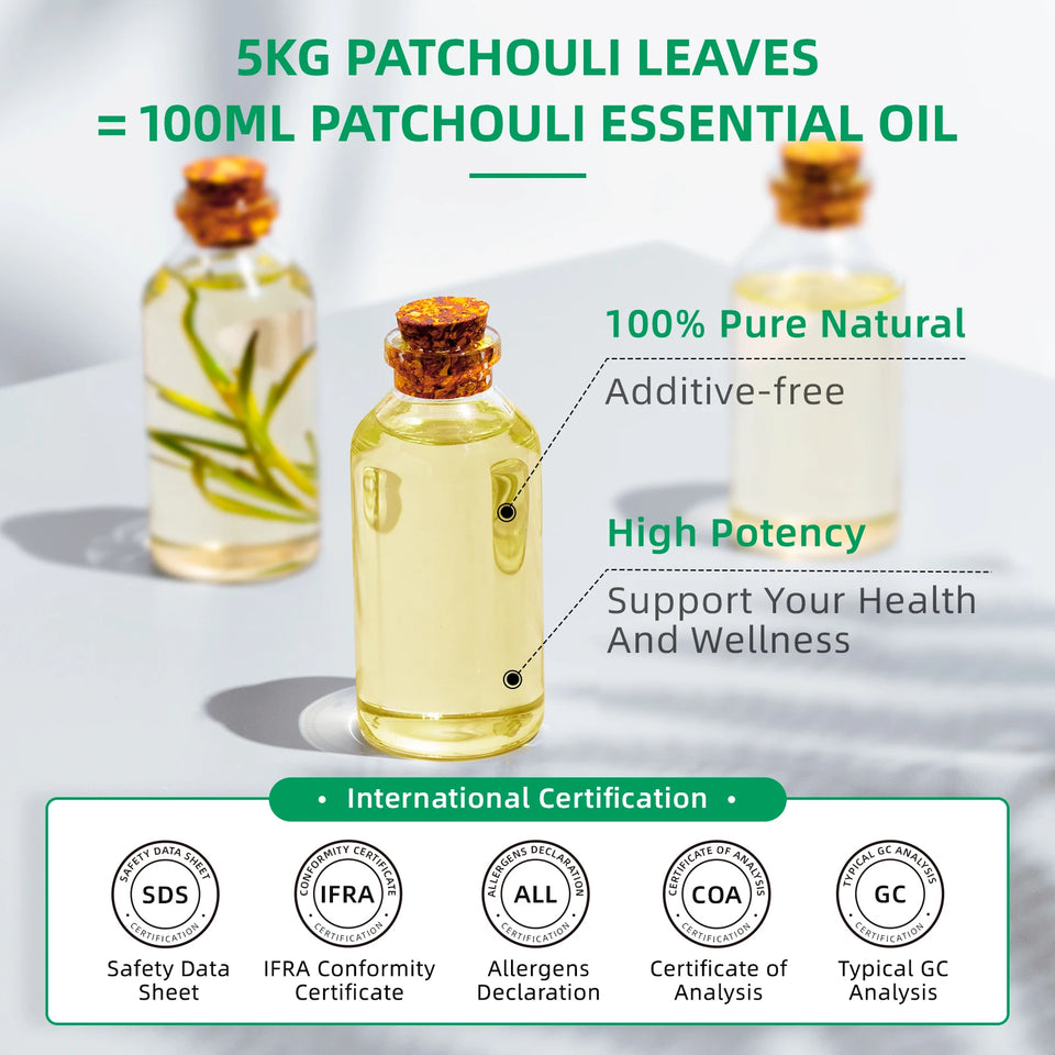 HIQILI 100ml Patchouli Essential Oil – 100% Pure Natural for Aromatherapy, Diffusers, Massage & Candle Making