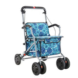 Foldable Four-Wheeled Elderly Shopping Cart Walker – Lightweight Mobility Aid with Walking Stick Support