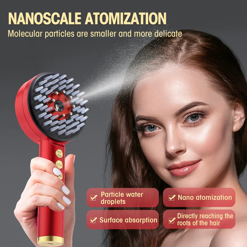 Electric Microcurrent Spray Massage Comb Red Blue LED Hair Follicle Comb Scalp Nano Atomized Head Massager Hair Growth Anti Loss