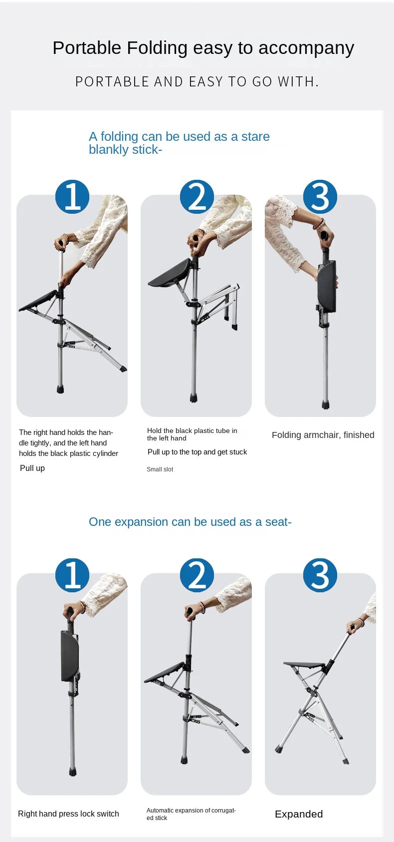 Foldable Walking Stick with Seat – Multi-Functional Non-Slip Crutch Chair for Elderly & Outdoor Use