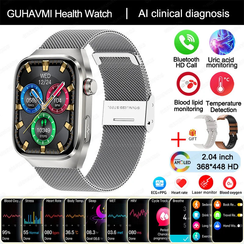 2025 Uric Acid & Blood Fat Smartwatch – ECG+PPG, Pulse, Blood Pressure, Bluetooth Call & Sports Fitness Health Tracker