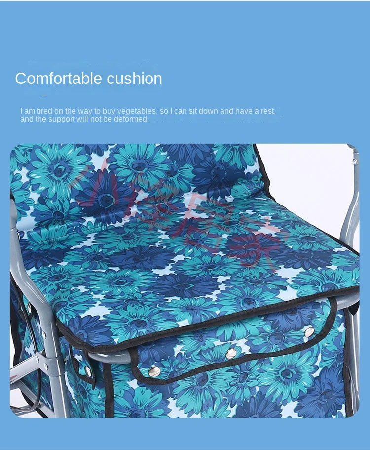 Foldable Four-Wheeled Elderly Shopping Cart Walker – Lightweight Mobility Aid with Walking Stick Support