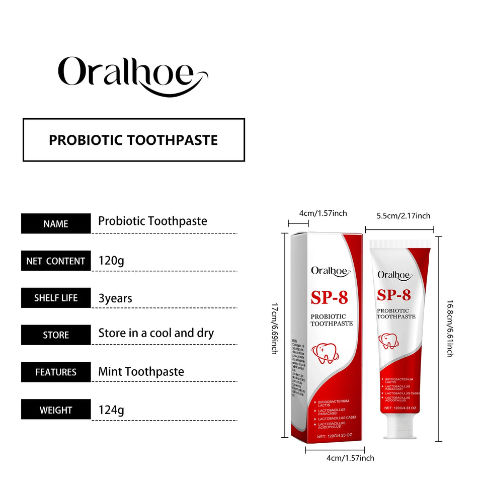 SP-8 Probiotic Whitening Toothpaste – Mint Brightening Formula for Plaque Removal, Stain Cleaning & Fresh Breath